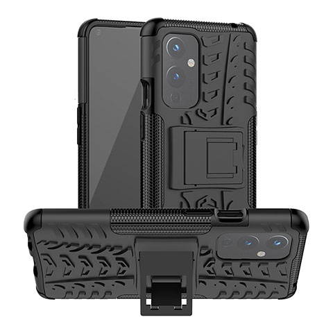 Coque Contour Silicone et Plastique Housse Etui Mat avec Support JX2 pour OnePlus 9 5G Noir