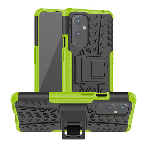 Coque Contour Silicone et Plastique Housse Etui Mat avec Support JX2 pour OnePlus 9 5G Vert