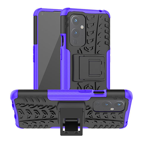 Coque Contour Silicone et Plastique Housse Etui Mat avec Support JX2 pour OnePlus 9 5G Violet