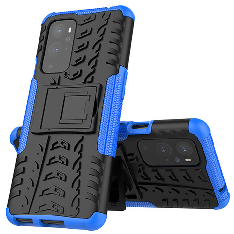 Coque Contour Silicone et Plastique Housse Etui Mat avec Support JX2 pour OnePlus 9 Pro 5G Bleu