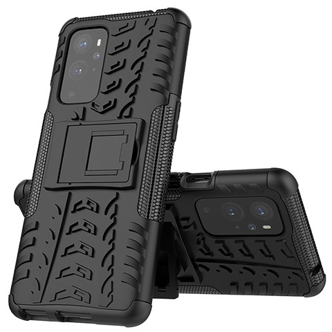 Coque Contour Silicone et Plastique Housse Etui Mat avec Support JX2 pour OnePlus 9 Pro 5G Noir