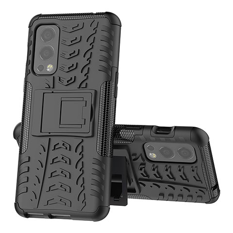 Coque Contour Silicone et Plastique Housse Etui Mat avec Support JX2 pour OnePlus Nord 2 5G Noir