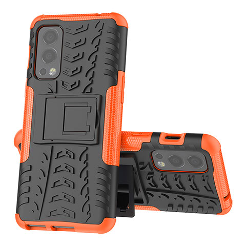 Coque Contour Silicone et Plastique Housse Etui Mat avec Support JX2 pour OnePlus Nord 2 5G Orange