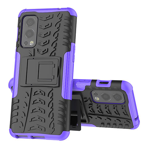 Coque Contour Silicone et Plastique Housse Etui Mat avec Support JX2 pour OnePlus Nord 2 5G Violet