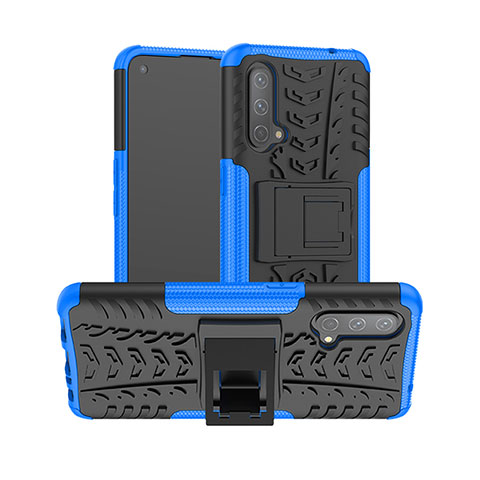 Coque Contour Silicone et Plastique Housse Etui Mat avec Support JX2 pour OnePlus Nord CE 5G Bleu