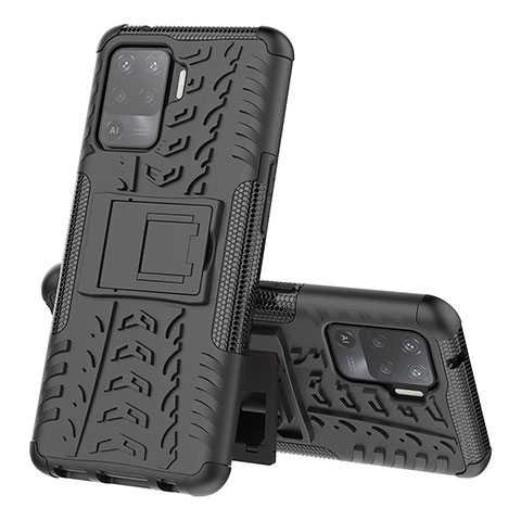 Coque Contour Silicone et Plastique Housse Etui Mat avec Support JX2 pour Oppo A94 4G Noir