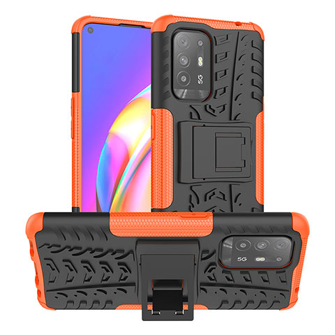 Coque Contour Silicone et Plastique Housse Etui Mat avec Support JX2 pour Oppo A94 5G Orange