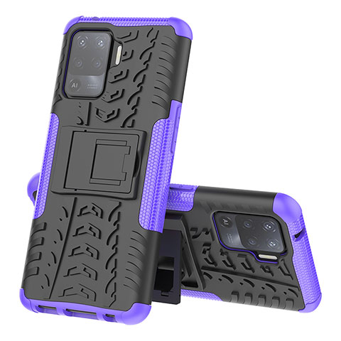 Coque Contour Silicone et Plastique Housse Etui Mat avec Support JX2 pour Oppo F19 Pro Violet