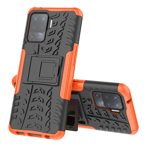 Coque Contour Silicone et Plastique Housse Etui Mat avec Support JX2 pour Oppo Reno5 F Orange