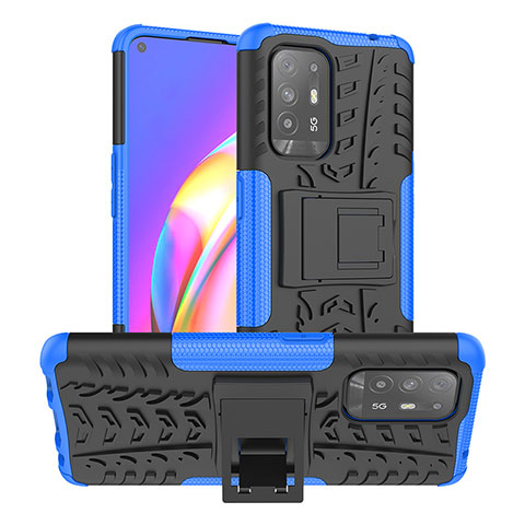 Coque Contour Silicone et Plastique Housse Etui Mat avec Support JX2 pour Oppo Reno5 Z 5G Bleu