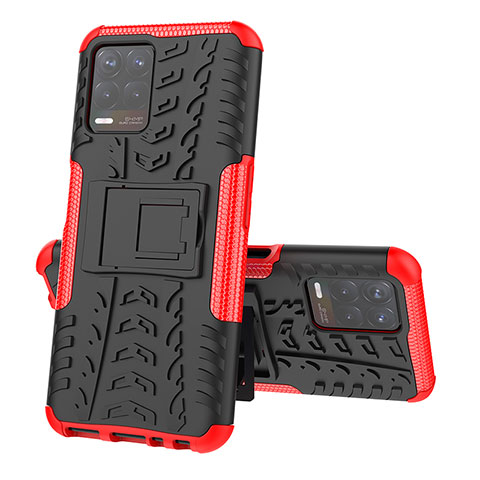 Coque Contour Silicone et Plastique Housse Etui Mat avec Support JX2 pour Realme 8i Rouge