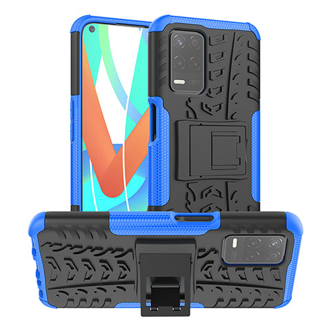 Coque Contour Silicone et Plastique Housse Etui Mat avec Support JX2 pour Realme 8s 5G Bleu