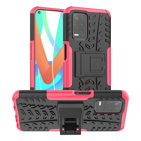 Coque Contour Silicone et Plastique Housse Etui Mat avec Support JX2 pour Realme 8s 5G Rose Rouge