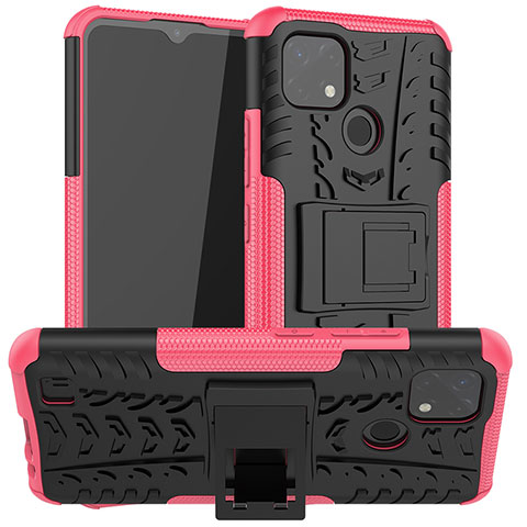 Coque Contour Silicone et Plastique Housse Etui Mat avec Support JX2 pour Realme C20 Rose Rouge