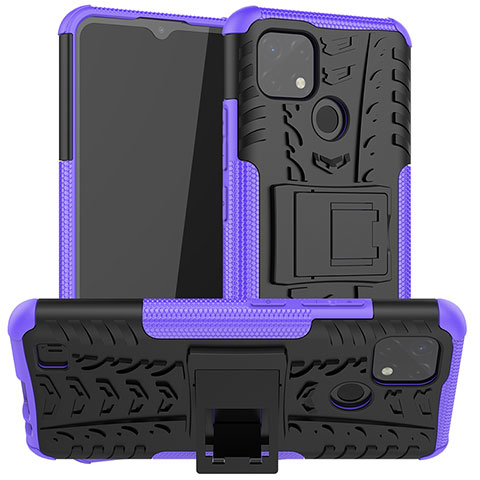 Coque Contour Silicone et Plastique Housse Etui Mat avec Support JX2 pour Realme C20 Violet