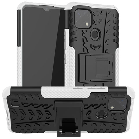 Coque Contour Silicone et Plastique Housse Etui Mat avec Support JX2 pour Realme C20A Argent