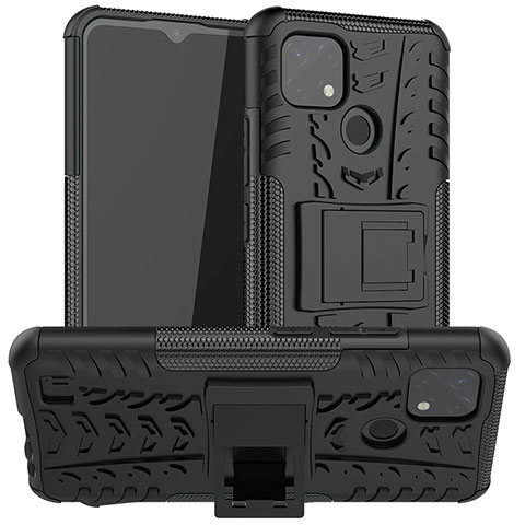 Coque Contour Silicone et Plastique Housse Etui Mat avec Support JX2 pour Realme C20A Noir