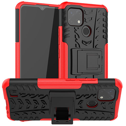 Coque Contour Silicone et Plastique Housse Etui Mat avec Support JX2 pour Realme C20A Rouge