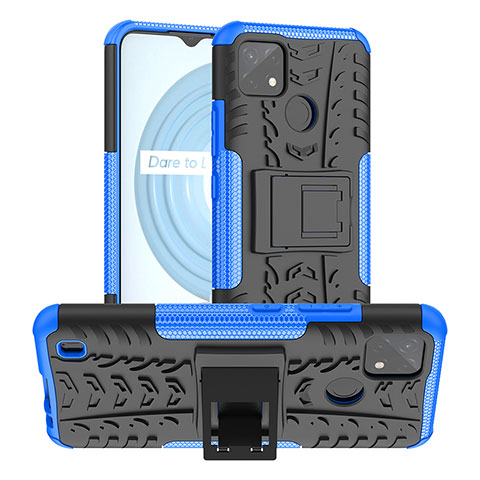 Coque Contour Silicone et Plastique Housse Etui Mat avec Support JX2 pour Realme C21Y Bleu