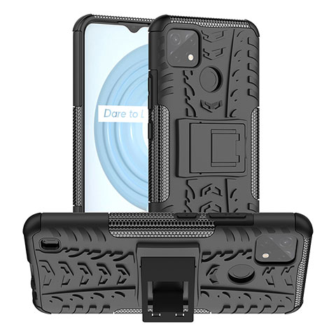 Coque Contour Silicone et Plastique Housse Etui Mat avec Support JX2 pour Realme C21Y Noir