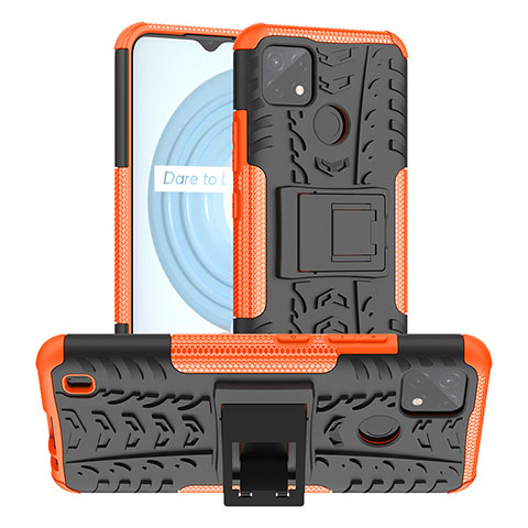 Coque Contour Silicone et Plastique Housse Etui Mat avec Support JX2 pour Realme C21Y Orange