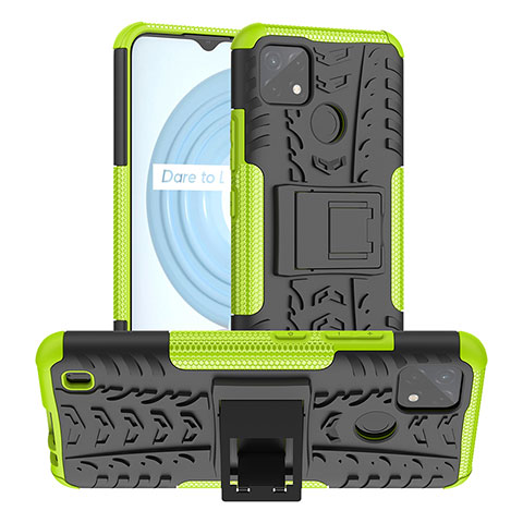 Coque Contour Silicone et Plastique Housse Etui Mat avec Support JX2 pour Realme C21Y Vert