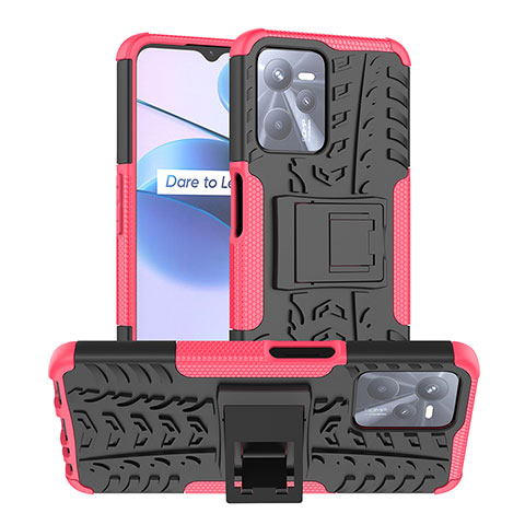 Coque Contour Silicone et Plastique Housse Etui Mat avec Support JX2 pour Realme C35 Rose Rouge