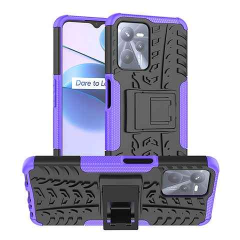 Coque Contour Silicone et Plastique Housse Etui Mat avec Support JX2 pour Realme C35 Violet