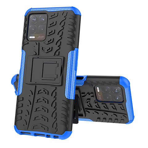 Coque Contour Silicone et Plastique Housse Etui Mat avec Support JX2 pour Realme Narzo 50 4G Bleu