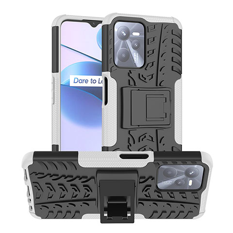 Coque Contour Silicone et Plastique Housse Etui Mat avec Support JX2 pour Realme Narzo 50A Prime Argent