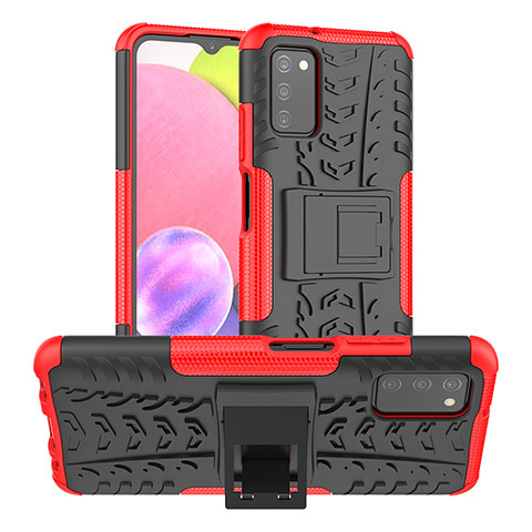 Coque Contour Silicone et Plastique Housse Etui Mat avec Support JX2 pour Samsung Galaxy A02s Rouge