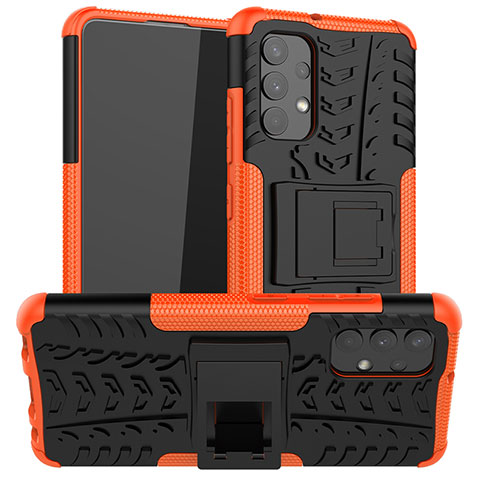 Coque Contour Silicone et Plastique Housse Etui Mat avec Support JX2 pour Samsung Galaxy A32 4G Orange