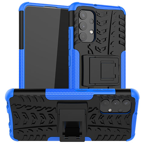 Coque Contour Silicone et Plastique Housse Etui Mat avec Support JX2 pour Samsung Galaxy A32 5G Bleu