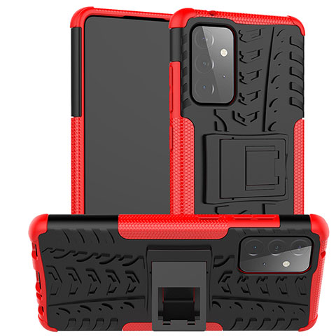 Coque Contour Silicone et Plastique Housse Etui Mat avec Support JX2 pour Samsung Galaxy A72 5G Rouge