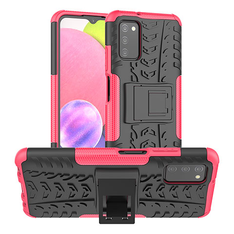 Coque Contour Silicone et Plastique Housse Etui Mat avec Support JX2 pour Samsung Galaxy F02S SM-E025F Rose Rouge