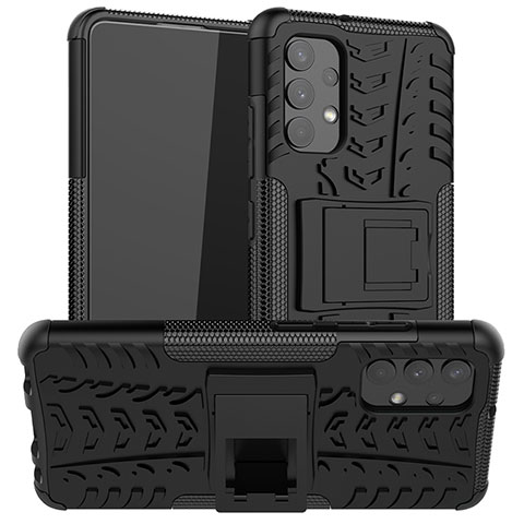 Coque Contour Silicone et Plastique Housse Etui Mat avec Support JX2 pour Samsung Galaxy M32 5G Noir