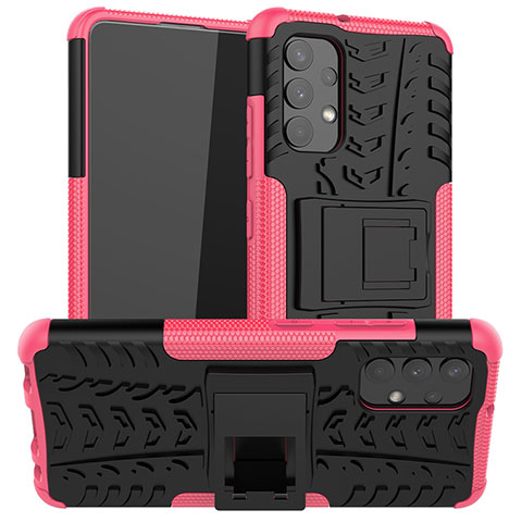 Coque Contour Silicone et Plastique Housse Etui Mat avec Support JX2 pour Samsung Galaxy M32 5G Rose Rouge