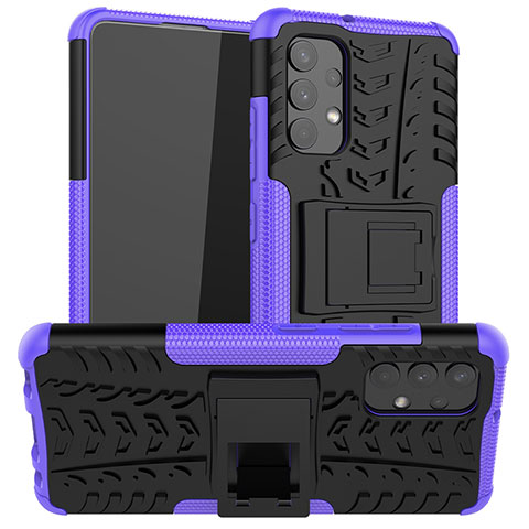 Coque Contour Silicone et Plastique Housse Etui Mat avec Support JX2 pour Samsung Galaxy M32 5G Violet