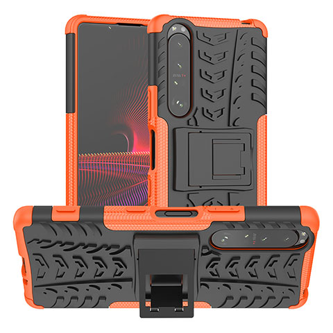 Coque Contour Silicone et Plastique Housse Etui Mat avec Support JX2 pour Sony Xperia 1 III Orange