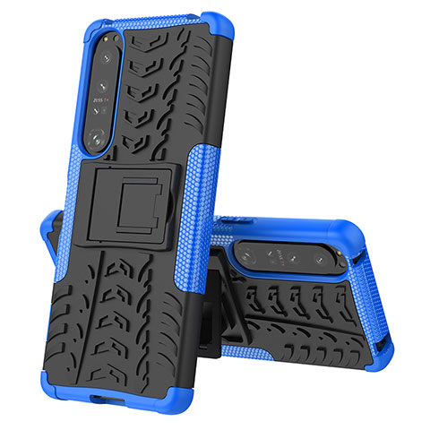 Coque Contour Silicone et Plastique Housse Etui Mat avec Support JX2 pour Sony Xperia 1 IV Bleu