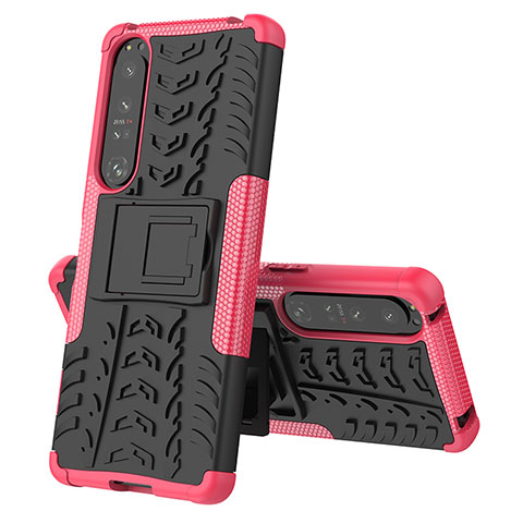 Coque Contour Silicone et Plastique Housse Etui Mat avec Support JX2 pour Sony Xperia 1 IV Rose Rouge