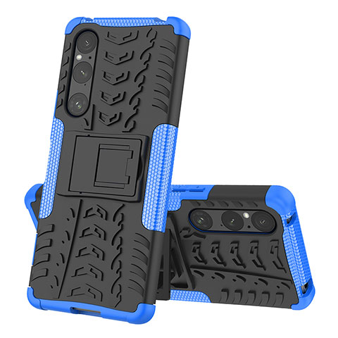 Coque Contour Silicone et Plastique Housse Etui Mat avec Support JX2 pour Sony Xperia 1 V Bleu