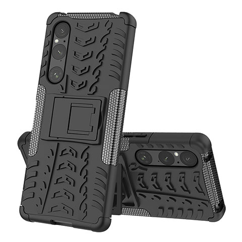 Coque Contour Silicone et Plastique Housse Etui Mat avec Support JX2 pour Sony Xperia 1 V Noir