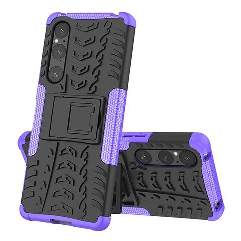 Coque Contour Silicone et Plastique Housse Etui Mat avec Support JX2 pour Sony Xperia 1 V Violet