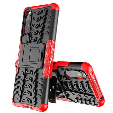 Coque Contour Silicone et Plastique Housse Etui Mat avec Support JX2 pour Sony Xperia 10 III Lite Rouge