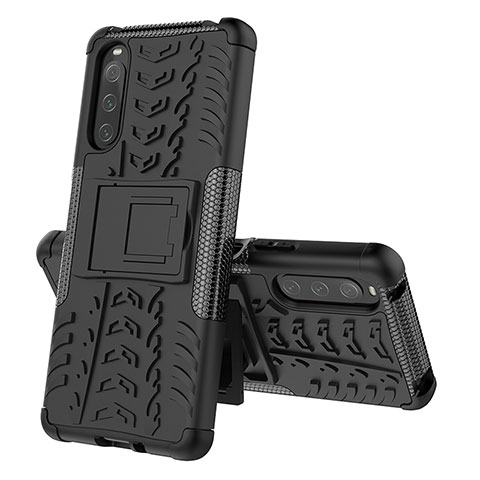 Coque Contour Silicone et Plastique Housse Etui Mat avec Support JX2 pour Sony Xperia 10 IV Noir