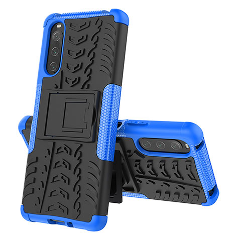 Coque Contour Silicone et Plastique Housse Etui Mat avec Support JX2 pour Sony Xperia 10 IV SO-52C Bleu