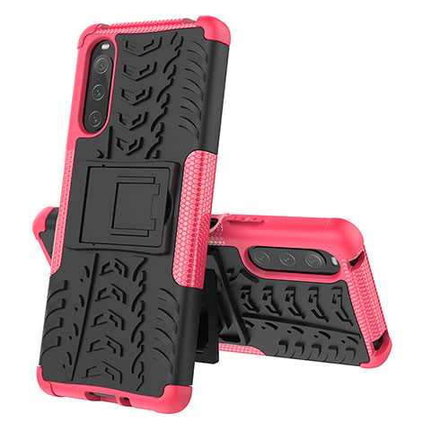 Coque Contour Silicone et Plastique Housse Etui Mat avec Support JX2 pour Sony Xperia 10 IV SO-52C Rose Rouge