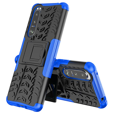 Coque Contour Silicone et Plastique Housse Etui Mat avec Support JX2 pour Sony Xperia 5 III Bleu