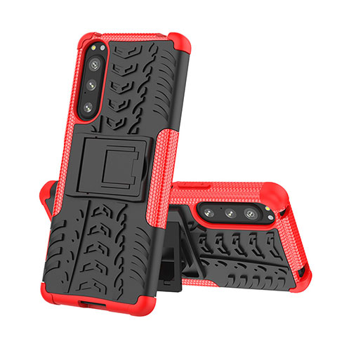 Coque Contour Silicone et Plastique Housse Etui Mat avec Support JX2 pour Sony Xperia 5 IV Rouge